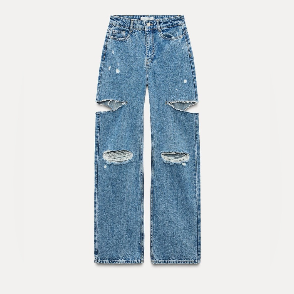 High waisted straight leg ripped jeans